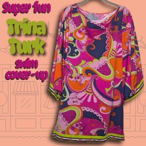 Trina Turk "French Riviera" Multi-Color Paisley Tunic Swim Cover-Up Dress size M